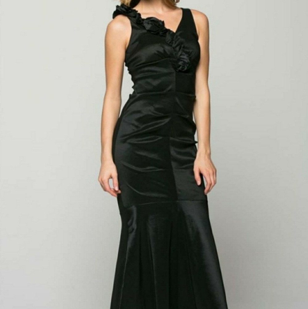 Solid V-Neck Taffeta Evening Mermaid Dress